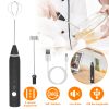Electric Milk Frother USB Rechargeable Egg Beater Handheld Milk Foam Maker Mixer Coffee Stirrer with 3 Speeds 2 Whisk Heads