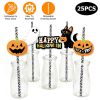 25Pcs Halloween Party Striped Decorative Straws Disposable Drinking Straws Paper Straw Decor Happy Halloween Ghost Lantern Black Cat Halloween Party S