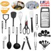 23Pcs Kitchen Utensil Set Stainless Steel Nylon Heat Resistant Cooking Utensil Tool Kit w/ Grater Scraper Tongs Whisk Can Bottle Opener Pizza Cutter V