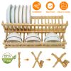 Bamboo Dish Drying Rack 2-Tier Foldable Dish Drainer Kitchen Plate Utensil Rack Holder Dish Tableware Drainer