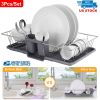 3Pcs Dish Drainer Drying Rack Set Kitchen Dish Rack Countertop Storage Rack w/ Plastic Cutlery Holder Drain Board