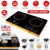 7000W Electric Double Ceramic Stove Electric Cooktop Hot Plate Infrared Countertop Burner 3500W+3500W with 11 Power Levels 0-4H Timer Portable Handle